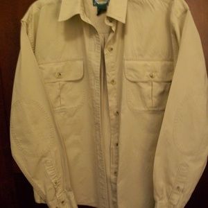 Cabela's Tan Lng Slv Md Shirt w/ Dbl pockets 100%